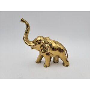 Vintage Shiny Brass Elephant Figurine 5" Trunk Up Statue Figurine